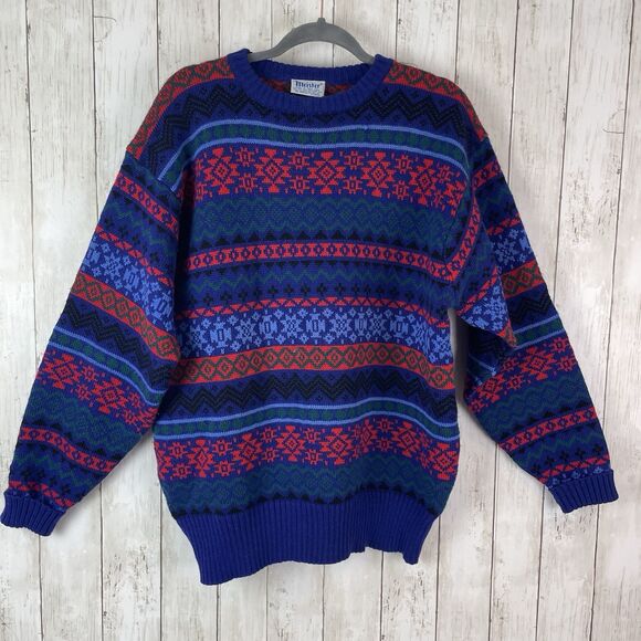 Vintage Meister Ski Sweater 100% Wool Fair Isle Sweater Men’s XL Nordic - Picture 1 of 8